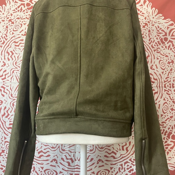 Womens Faux Suede Fall Winter Casual Zipper Cropped Coat Bomber Jacket - Picture 3 of 8